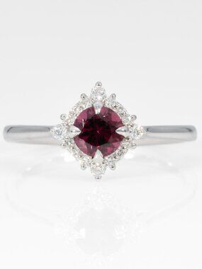 Natural Red Spinel & Diamond Halo Ring in Solid 14K White Gold